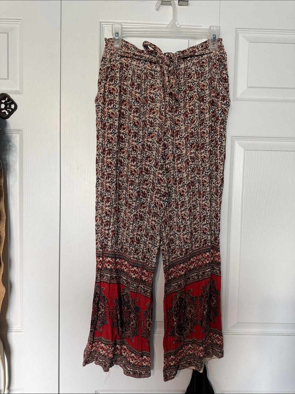 Angie Boho Wide-Leg Pants in Red and Cream
